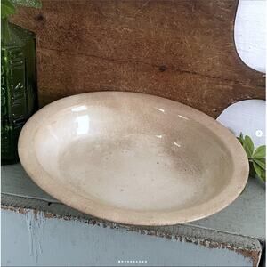 Antique Oval Ironstone Vegetable Serving Bowl Stained Flea Bite Cottage Core